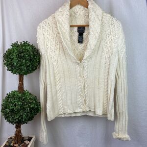 City Knit Ivory Chunky Button Up Long Sleeve Vintage Cardigan Sweater XL